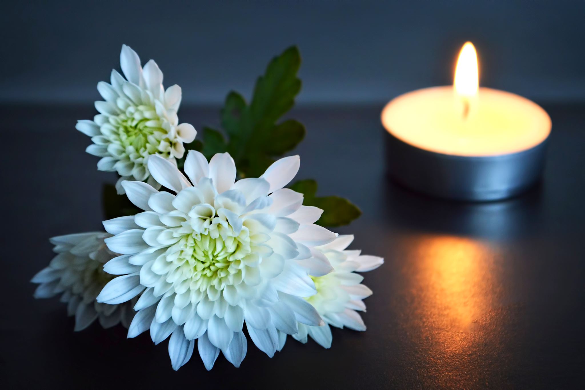 A-lit-candle-and-a-white-flower