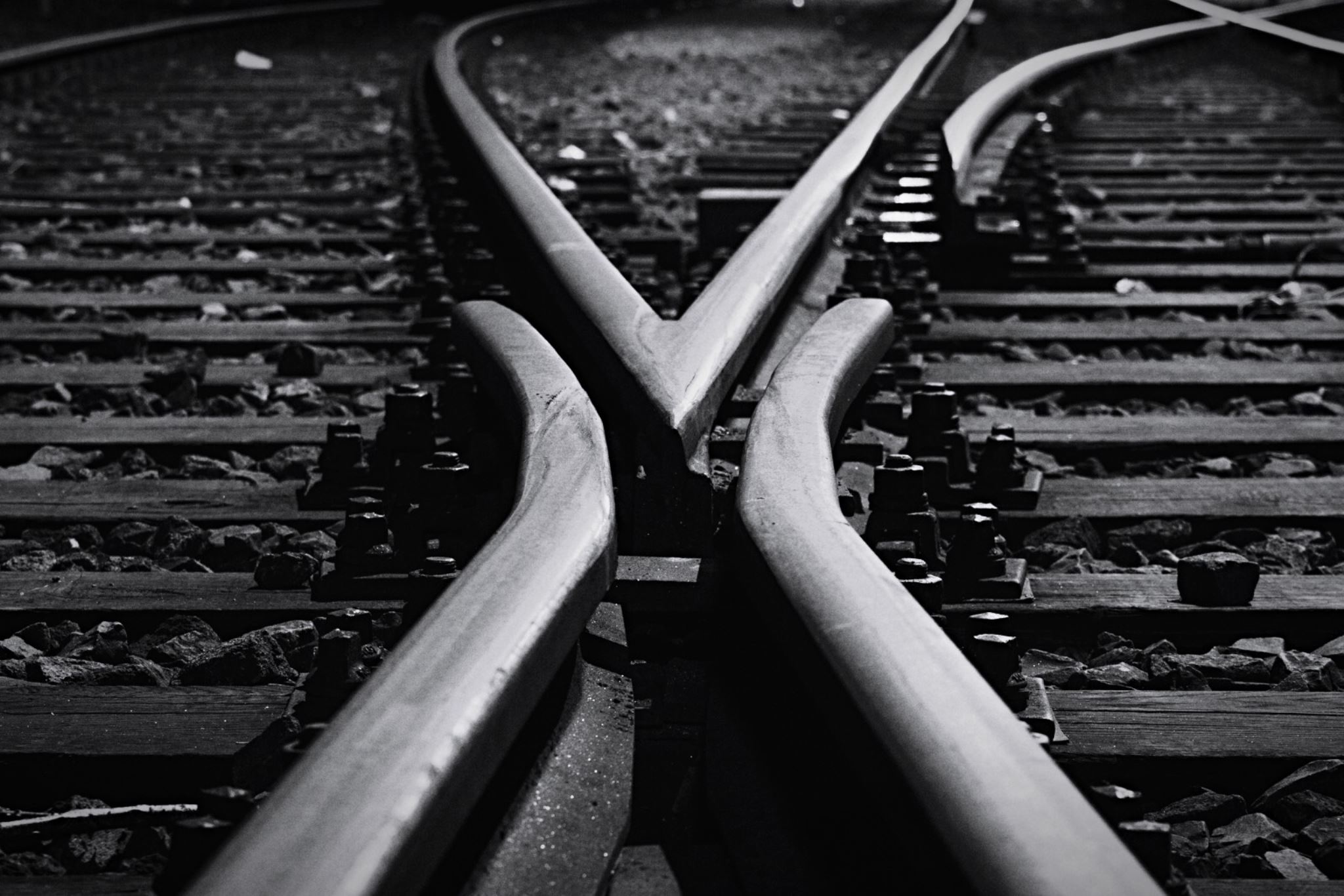 Close-up-of-intersecting-railway-tracks